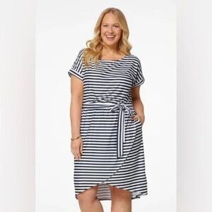 Cato | Plus Size Faux Wrap Striped Dress Size 18/20